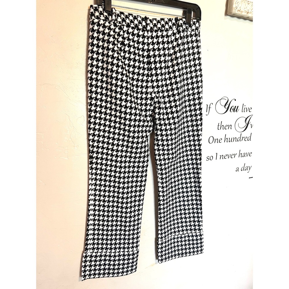 Trina Turk Black White Houndstooth Cropped Straight Leg Pants dark academia mod